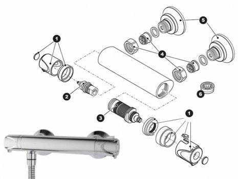Triton Benito bar mixer shower (BQBENTHBM) spares breakdown diagram