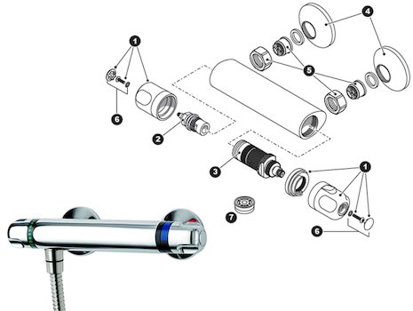 Triton Calida thermostatic bar valve spares breakdown diagram