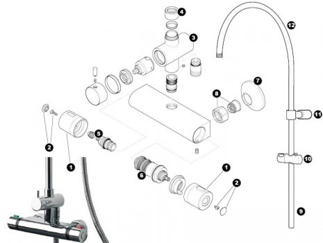 Triton Capella bar mixer shower with diverter Mk2 (HMCAPTHBM) spares breakdown diagram