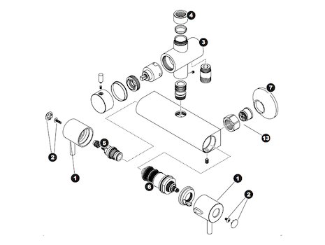 Triton Carnival bar mixer shower spares breakdown diagram