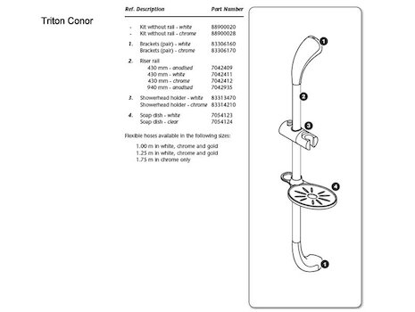 Triton Conor riser rail set - chrome (TSKCONNCH) spares breakdown diagram