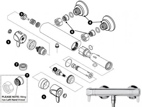 Triton Dene Cool Touch thermostatic bar mixer shower (UNDETHBMCTLE) spares breakdown diagram
