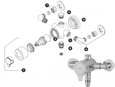 Triton Dene Sequential mixer shower (UNDETHEXSQM) spares breakdown diagram