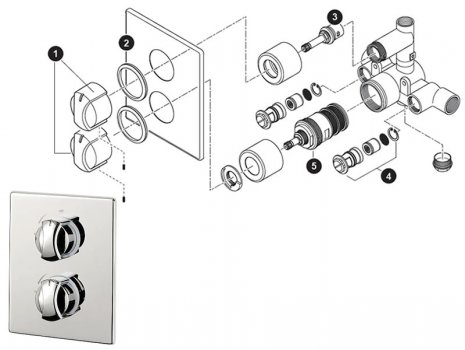 Triton Dima dual thermostatic shower valve (UNDIDCMXFH) spares breakdown diagram