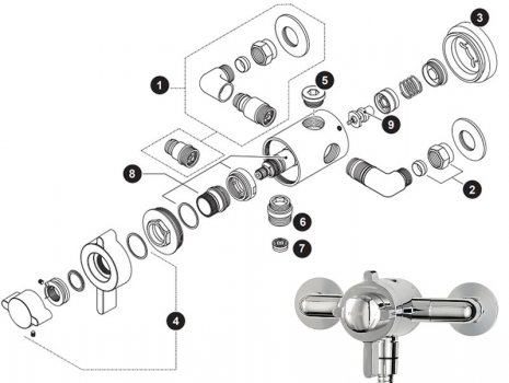 Triton Dove concentric exposed thermostatic mini mixer shower (UNDOTHEXCMMN) spares breakdown diagram