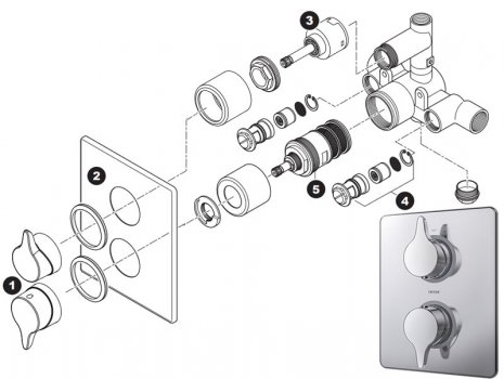 Triton Eden dual control built in mixer shower with diverter (UNEDTHDCDIV) spares breakdown diagram