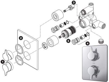 Triton Eden dual control thermostatic mixer shower (UNEDTHDCMX) spares breakdown diagram