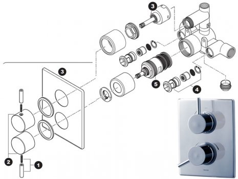 Triton Elina dual contrl mixer with diverter (ELIBTDCDIV) spares breakdown diagram