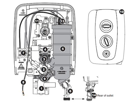 Triton Enthral electric shower spares breakdown diagram