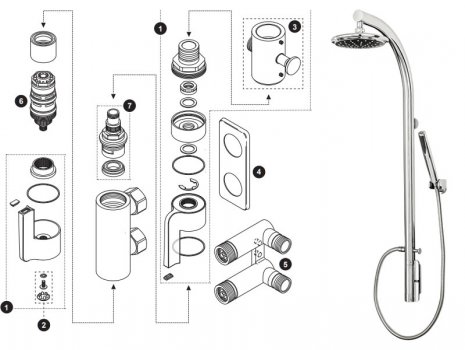 Triton Farah vertical shower pole (UNFATHSP) spares breakdown diagram