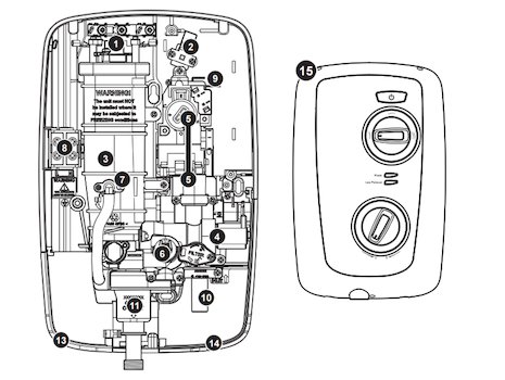 Triton Fevore thermostatic electric shower spares breakdown diagram