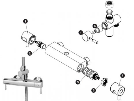 Triton Fixate bar shower mixer with diverter (UNFITHBMDIV) spares breakdown diagram