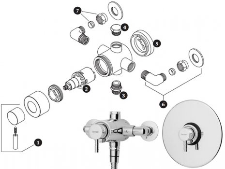 Triton Fixate sequential mixer shower (UNFITHSM) spares breakdown diagram