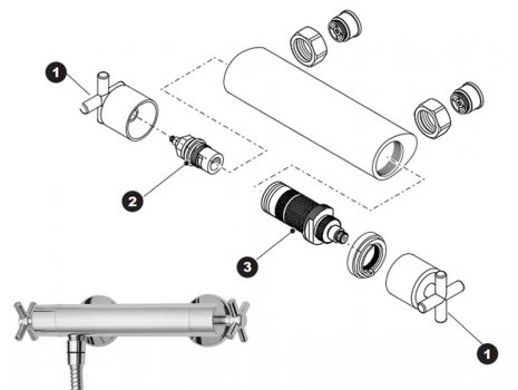 Triton Florino hi-flow bar shower mixer (TOLFLOTHBM) spares breakdown diagram