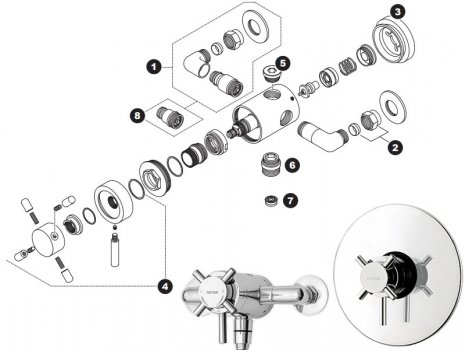 Triton Florino mini concentric mixer shower (TOLFLOEXTHCM) spares breakdown diagram