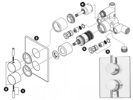 Triton Grandeur dual control mixer with diverter (UNGRTHDCDIV) spares breakdown diagram