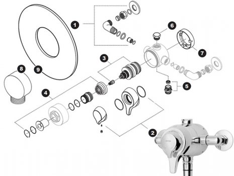 Triton Gyro concentric mixer shower (UNGYTHCM) spares breakdown diagram
