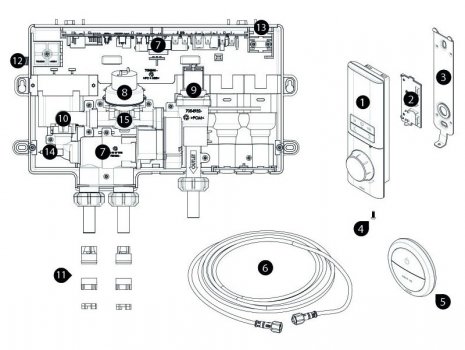 Triton HOST multi outlet digital mixer & circular accessory pack - low pressure - black (HOSDMCHHCIRMP) spares breakdown diagram