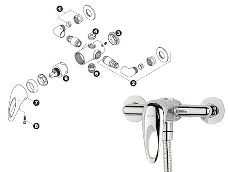 Triton Kaho manual lever shower spares breakdown diagram