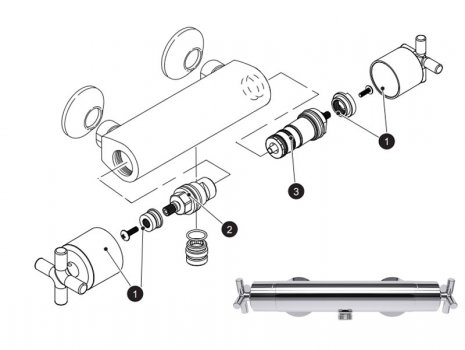 Triton Kensey bar mixer shower (UNKETHBM) spares breakdown diagram