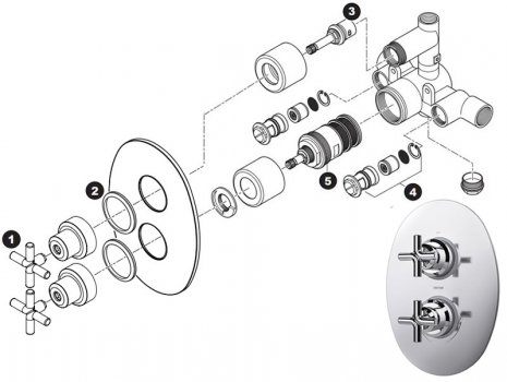 Triton Kensey dual control mixer shower (UNKETHDCMX) spares breakdown diagram