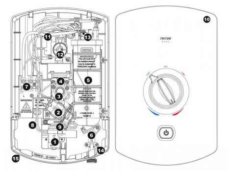 Triton Kiko electric shower spares breakdown diagram