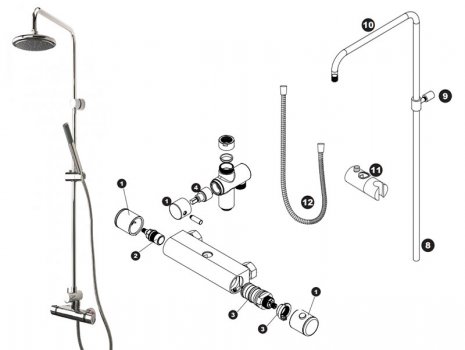 Triton Levano bar shower mixer - chrome (SFXLEVTHBMDIV) spares breakdown diagram
