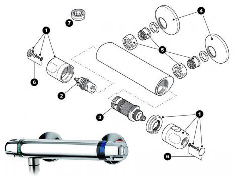 Triton Licata 2 bar mixer shower (JSLICTHBM) spares breakdown diagram