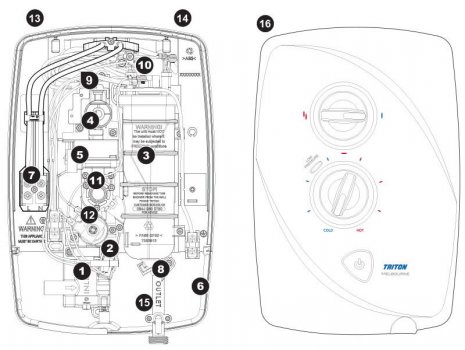 Triton Melbourne Easi-fit electric shower spares breakdown diagram