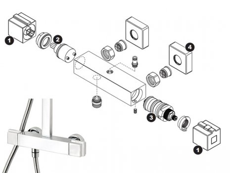 Triton Melita bar mixer shower with diverter (SWMELBMDIV) spares breakdown diagram