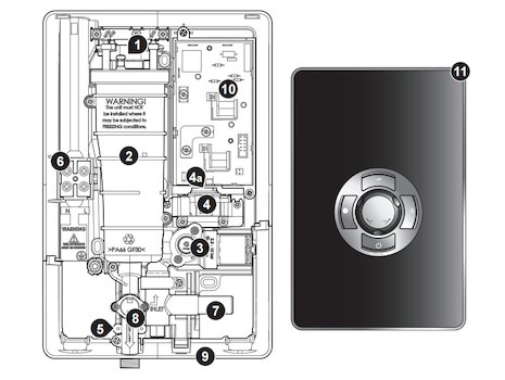 Triton Miniatures electric shower - black gloss spares breakdown diagram