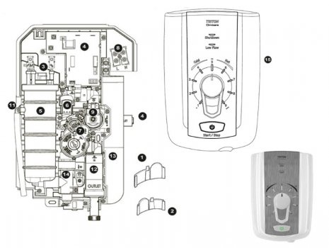Triton Omnicare Style thermostatic electric shower spares breakdown diagram