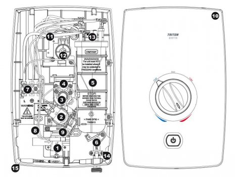 Triton Pello electric shower (Pello) spares breakdown diagram