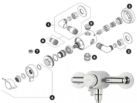 Triton Petita mini concentric mixer shower spares breakdown diagram