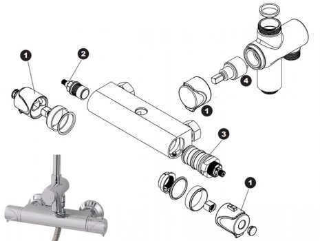 Triton Pirlo bar mixer shower with diverter (REPIRTHBMDIV) spares breakdown diagram
