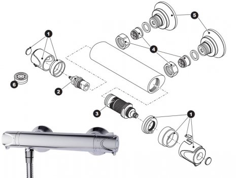 Triton Pirlo hi-flow bar mixer shower (REPIRTHBMHF) spares breakdown diagram