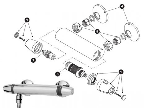 Triton Portico bar mixer shower (UNPOTHBM) spares breakdown diagram