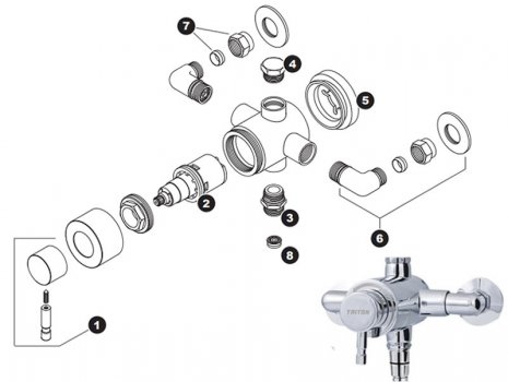 Triton Prema mini exposed sequential mixer shower (TOLPRETHSM) spares breakdown diagram