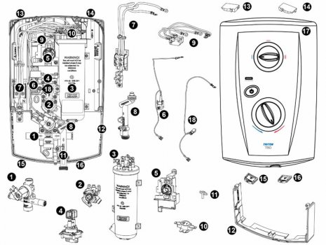 Triton T80 Pro-fit electric shower - 10.5kW (SP8001PF) spares breakdown diagram