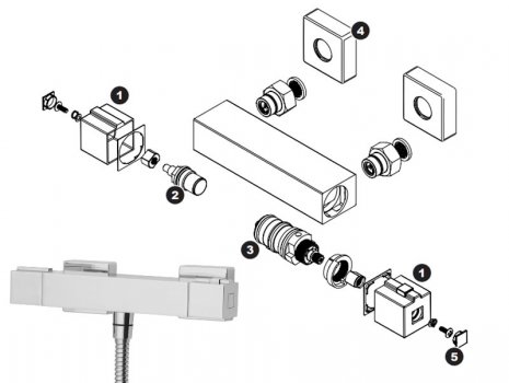 Triton Quartier bar mixer shower (UNQUTHBM) spares breakdown diagram