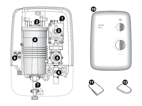 Triton Riba electric shower spares breakdown diagram