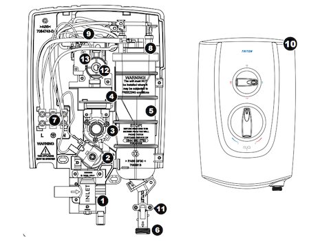 Triton Riya electric shower spares breakdown diagram