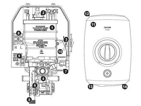 Triton Rubie electric shower spares breakdown diagram