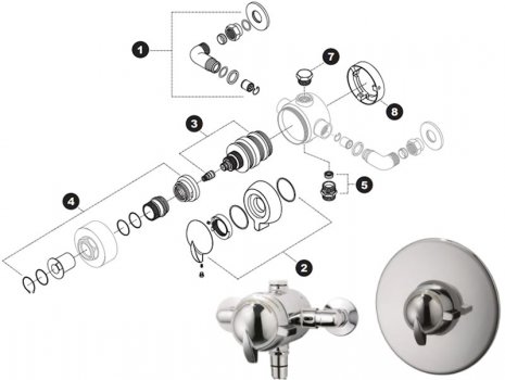 Triton Saro concentric mixer shower (SFXSARTHCM) spares breakdown diagram