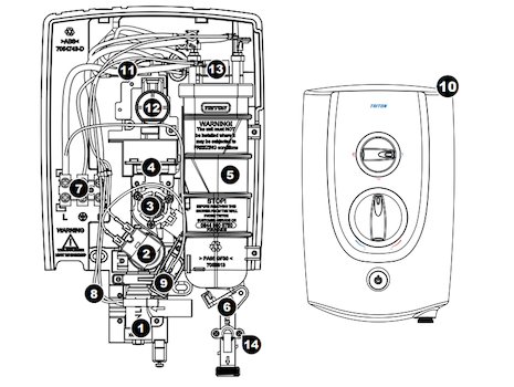 Triton Seleni electric shower spares breakdown diagram
