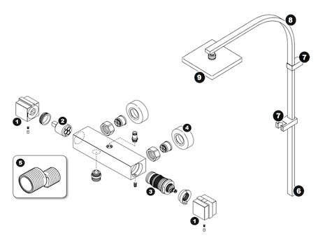 Triton Senata thermostatic mixer and diverter spares breakdown diagram