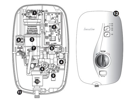 Triton Sensation electric shower spares breakdown diagram