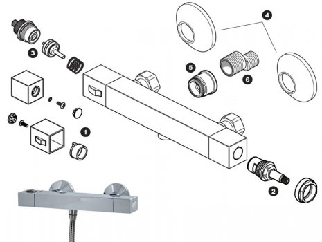 Triton Sentino square bar mixer shower (RESENTHBM) spares breakdown diagram