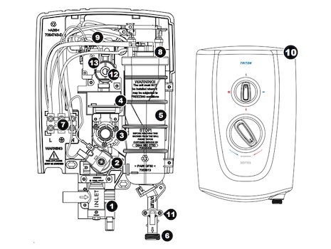 Triton Serres electric shower spares breakdown diagram