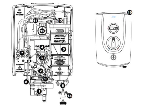 Triton Sileni electric shower spares breakdown diagram